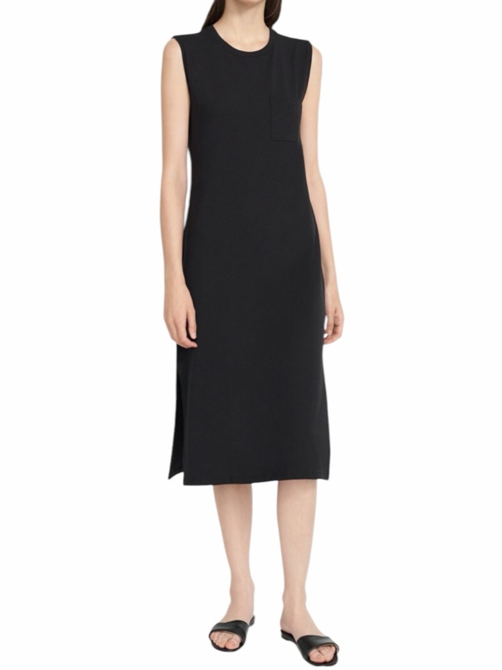 Theory  Black Stretch Cotton Crewneck Sleeveless "Muscle" T-shirt Midi Dress L